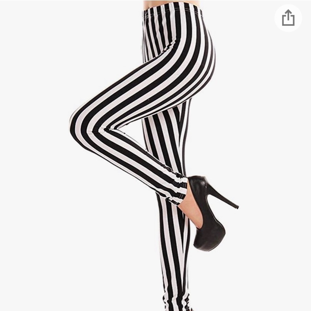 Black and white striped leggings.